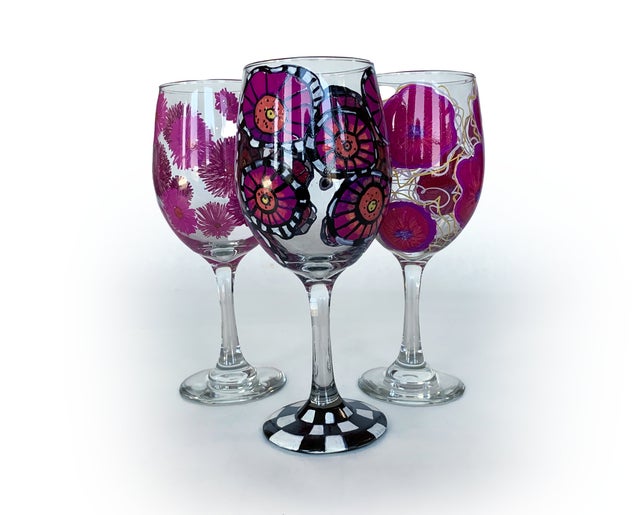 Hand Painted Wine Wednesday Wine Glasses - Gift Set of Three